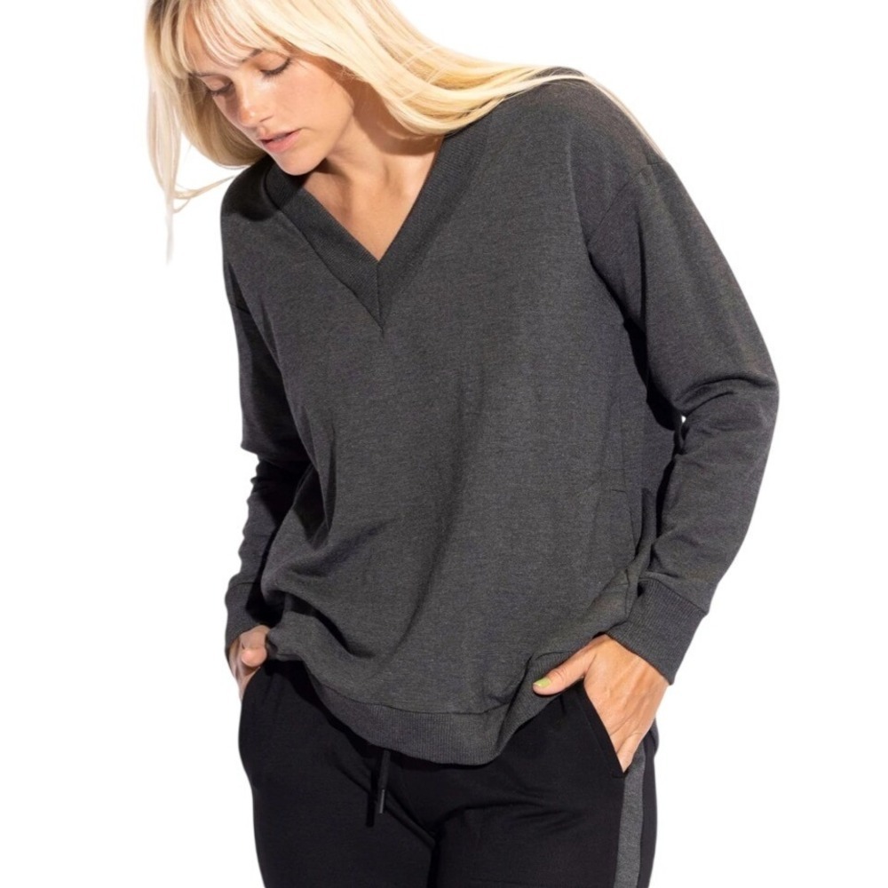 Capote Athleisure Bamboo V-Neck Sweatshirt Pockets S Dark Gray Minimalist Soft